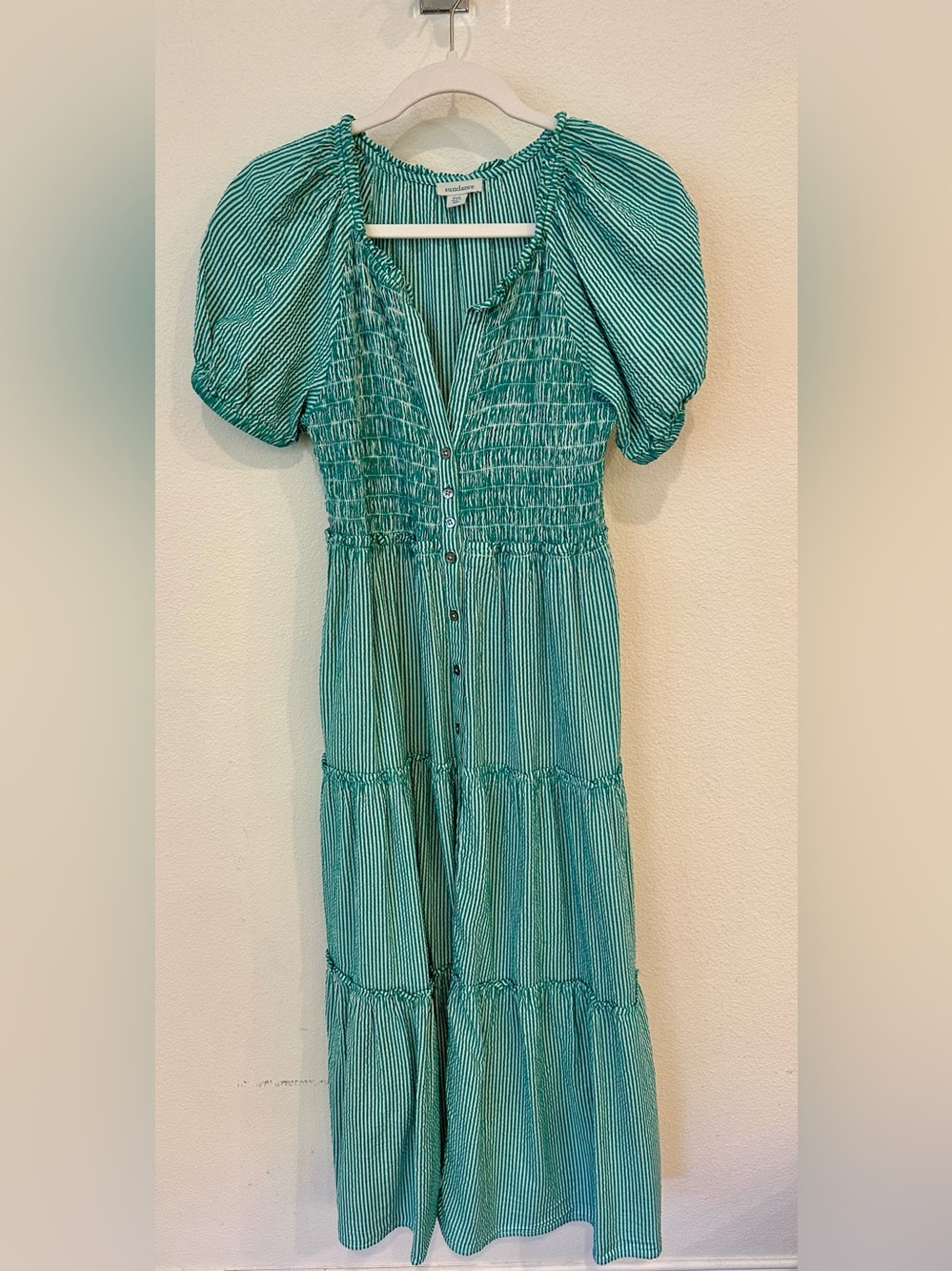 Sundance Green Stripe Puff-Sleeve Tiered Maxi Dress - Picture 2 of 5